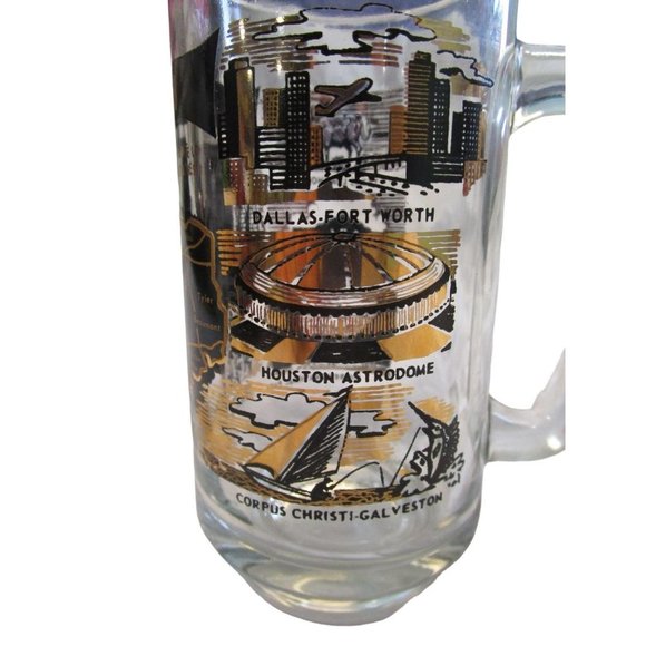 Vintage Texas Gold Black Tourist Beer Mug Map Alamo Big Bend DFW Galveston GUC - Picture 12 of 16